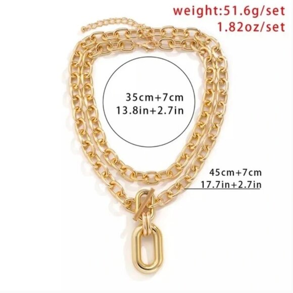 ZARA Gold Double Thickness Oval & Rectangle Link Chain Necklace - Picture 4 of 7